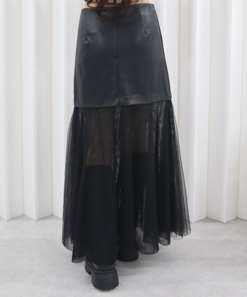 CECIL McBEE（セシルマクビー）の「合皮切替ロングスカート（スカート・レディース・ブラック/ブラウン・MEDIUM/LARGE）」の9枚目の写真