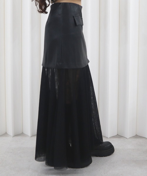 CECIL McBEE（セシルマクビー）の「合皮切替ロングスカート（スカート・レディース・ブラック/ブラウン・MEDIUM/LARGE）」の10枚目の写真