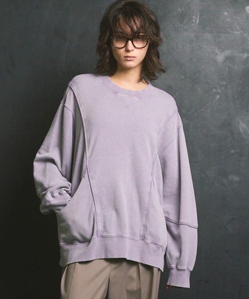 MAISON SPECIAL(メゾンスペシャル)の「《UNISEX》Piping Switching Prime-Over Pigment-dye Sweatshirt/パイピング切り替えプライムオーバーピグメントダイスウェット【MAISON SPECIAL/メゾンスペシャル】(スウェット・メンズ・ピンク/ブルー/パープル/グレー/ブラック・1/2/0)」の4枚目の写真