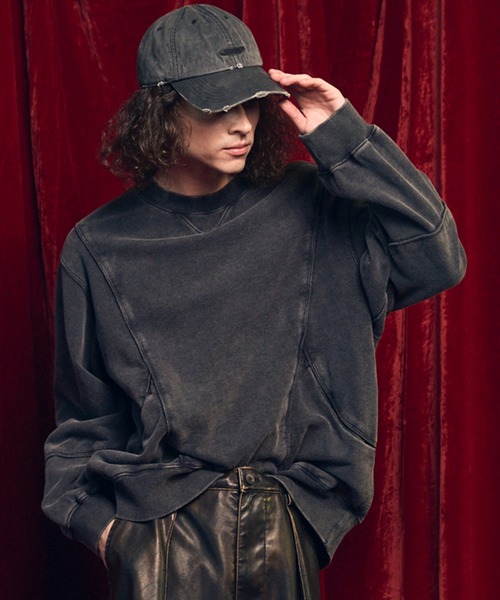 MAISON SPECIAL(メゾンスペシャル)の「《UNISEX》Piping Switching Prime-Over Pigment-dye Sweatshirt/パイピング切り替えプライムオーバーピグメントダイスウェット【MAISON SPECIAL/メゾンスペシャル】(スウェット・メンズ・ピンク/ブルー/パープル/グレー/ブラック・1/2/0)」の1枚目の写真