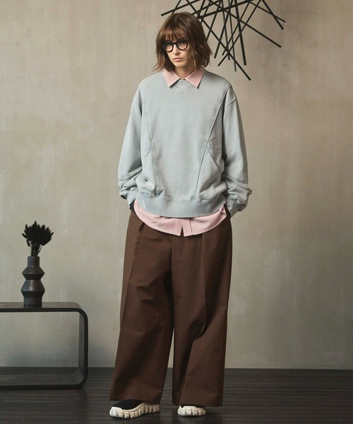 MAISON SPECIAL(メゾンスペシャル)の「《UNISEX》Piping Switching Prime-Over Pigment-dye Sweatshirt/パイピング切り替えプライムオーバーピグメントダイスウェット【MAISON SPECIAL/メゾンスペシャル】(スウェット・メンズ・ピンク/ブルー/パープル/グレー/ブラック・1/2/0)」の10枚目の写真