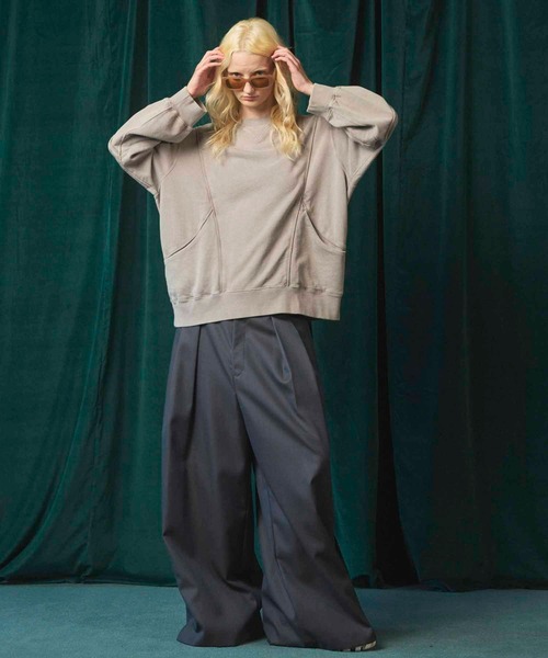 MAISON SPECIAL(メゾンスペシャル)の「《UNISEX》Piping Switching Prime-Over Pigment-dye Sweatshirt/パイピング切り替えプライムオーバーピグメントダイスウェット【MAISON SPECIAL/メゾンスペシャル】(スウェット・メンズ・ピンク/ブルー/パープル/グレー/ブラック・1/2/0)」の9枚目の写真