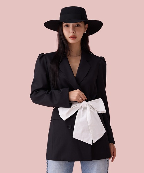 EIMY ISTOIRE（エイミーイストワール）の「リボンベルトテーラードジャケット（テーラードジャケット・レディース・ブラック/ベージュ・F）」の3枚目の写真