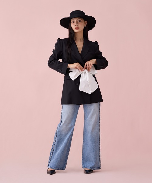 EIMY ISTOIRE（エイミーイストワール）の「リボンベルトテーラードジャケット（テーラードジャケット・レディース・ブラック/ベージュ・F）」の5枚目の写真