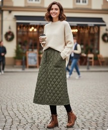 スカート（グリーン・カーキ/緑色系・キルティング）ファッション通販
