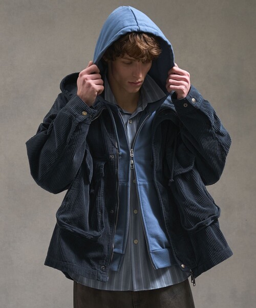 セール】ガーメントダイコーデュロイフードブルゾン /防風性（ブルゾン