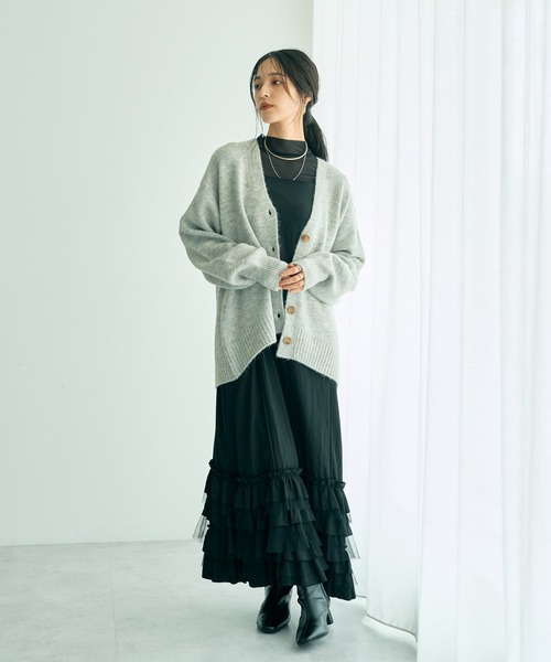 YECCA VECCA（イェッカヴェッカ）の「ミドル丈Vネックカーディガン（カーディガン/ボレロ・レディース・ライトグレー/ブラウン/グリーン系その他3・FREE）」の22枚目の写真