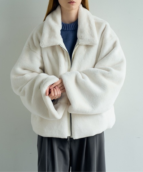 ELLUV(エルブ)の「【ELLUV/エルヴ】ノーブルエレガンスファー ワイドカフスショートブルゾン(ブルゾン・メンズ・ダークグレー/ホワイト/ブラック・S/M/L)」の18枚目の写真