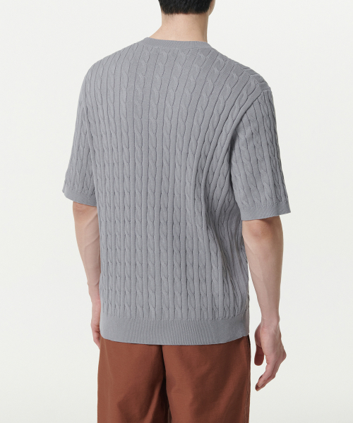 MUSINSA STANDARD（ムシンサスタンダード）の「ケーブルクルーネック半袖ニット[グレー]（ニット/セーター・メンズ・その他・XX-LARGE/LARGE/MEDIUM/X-LARGE）」の3枚目の写真