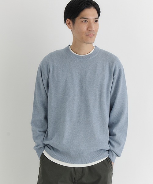 BACK NUMBER（バックナンバー）の「【BACK NUMBER】ポリナイロンニットクルーネックセーター (ミニマルデザイン / 軽やかさ / オフィスカジュアル)（ニット/セーター・メンズ・サックスブルー/ブラック/ネイビー/ダークグレー/ブラウン/グリーン・L/XL/M）」の6枚目の写真