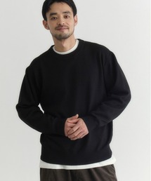 【BACK NUMBER】ポリナイロンニットクルーネックセーター (ミニマルデザイン / 軽やかさ / オフィスカジュアル)