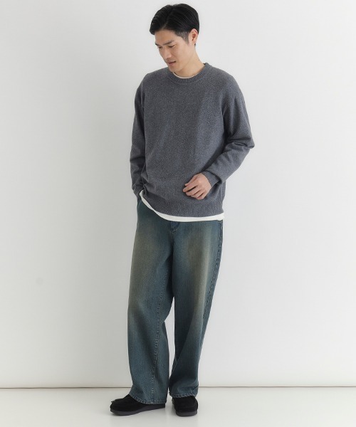 BACK NUMBER（バックナンバー）の「【BACK NUMBER】ポリナイロンニットクルーネックセーター (ミニマルデザイン / 軽やかさ / オフィスカジュアル)（ニット/セーター・メンズ・サックスブルー/ブラック/ネイビー/ダークグレー/ブラウン/グリーン・L/XL/M）」の18枚目の写真