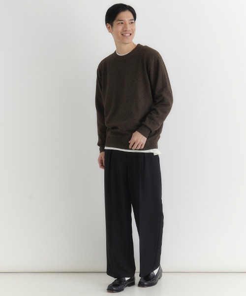 BACK NUMBER（バックナンバー）の「【BACK NUMBER】ポリナイロンニットクルーネックセーター (ミニマルデザイン / 軽やかさ / オフィスカジュアル)（ニット/セーター・メンズ・サックスブルー/ブラック/ネイビー/ダークグレー/ブラウン/グリーン・L/XL/M）」の7枚目の写真