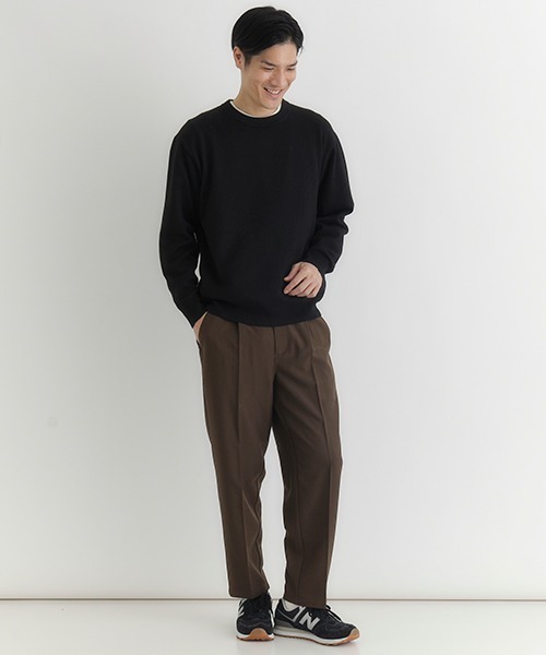 BACK NUMBER（バックナンバー）の「【BACK NUMBER】ポリナイロンニットクルーネックセーター (ミニマルデザイン / 軽やかさ / オフィスカジュアル)（ニット/セーター・メンズ・サックスブルー/ブラック/ネイビー/ダークグレー/ブラウン/グリーン・L/XL/M）」の8枚目の写真