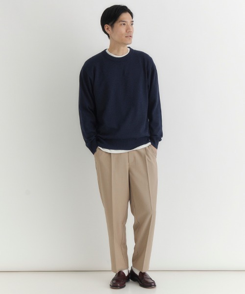 BACK NUMBER（バックナンバー）の「【BACK NUMBER】ポリナイロンニットクルーネックセーター (ミニマルデザイン / 軽やかさ / オフィスカジュアル)（ニット/セーター・メンズ・サックスブルー/ブラック/ネイビー/ダークグレー/ブラウン/グリーン・L/XL/M）」の9枚目の写真