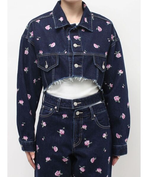 EVRIS（エヴリス）の「Embroideryデニムブルゾン【セットアップ着用可能】（デニムジャケット・レディース・ブラック/インディゴブルー・FREE）」の12枚目の写真