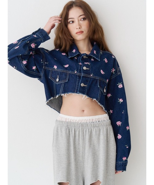 EVRIS（エヴリス）の「Embroideryデニムブルゾン【セットアップ着用可能】（デニムジャケット・レディース・ブラック/インディゴブルー・FREE）」の6枚目の写真