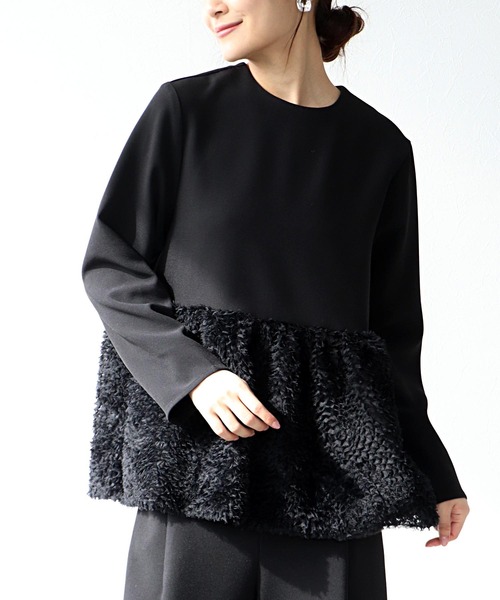 Jines（ジネス）の「チュールペプラムブラウス（シャツ/ブラウス・レディース・ブラック/グレー・38）」の2枚目の写真