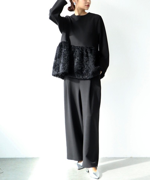 Jines（ジネス）の「チュールペプラムブラウス（シャツ/ブラウス・レディース・ブラック/グレー・38）」の9枚目の写真