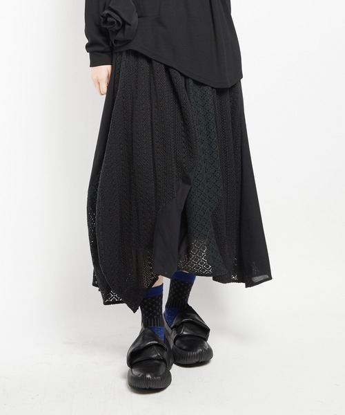 gomme（ゴム）の「レースフレアスカート（スカート・レディース・ブラック/ホワイト・MEDIUM）」の2枚目の写真