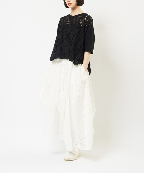gomme（ゴム）の「レースフレアスカート（スカート・レディース・ブラック/ホワイト・MEDIUM）」の4枚目の写真