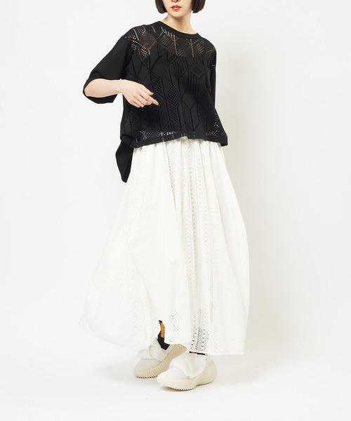 gomme（ゴム）の「レースフレアスカート（スカート・レディース・ブラック/ホワイト・MEDIUM）」の5枚目の写真