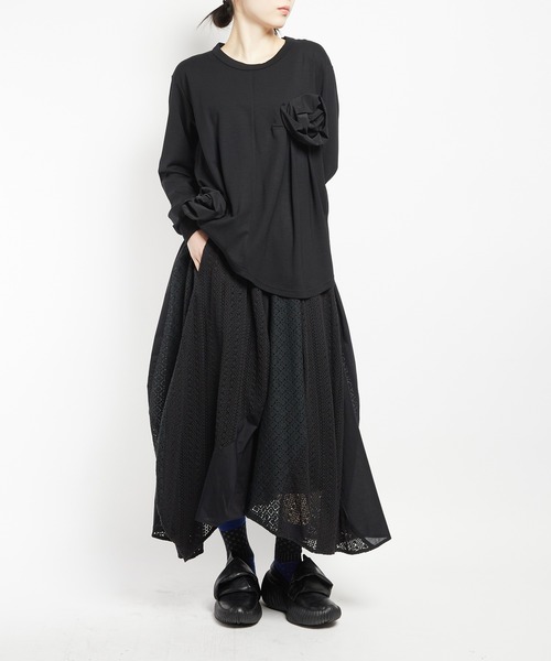 gomme（ゴム）の「レースフレアスカート（スカート・レディース・ブラック/ホワイト・MEDIUM）」の7枚目の写真