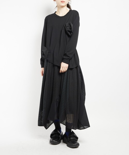 gomme（ゴム）の「レースフレアスカート（スカート・レディース・ブラック/ホワイト・MEDIUM）」の8枚目の写真