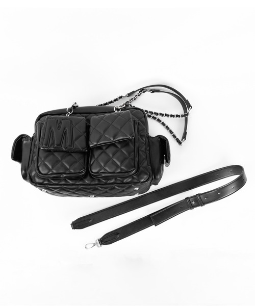 極美品⭐ VIP ⭐限定 黒のキルティングレザーショルダーバッグ 2WAY 】Mロゴフェイクレザーキルティングチェーンショルダーバッグ