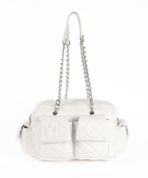 me+em select(ミームセレクト)の「【 2WAY 】Mロゴフェイクレザーキルティングチェーンショルダーバッグ / M logo fake leather quilting chain shoulder bag(ショルダーバッグ・レディース・ホワイト/ブラック・FREE)」の13枚目の写真