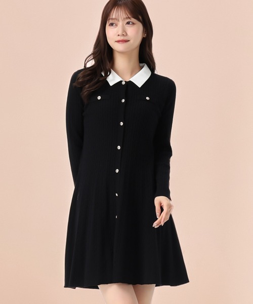 【本日限定値下げ】襟付きニットワンピース セール】2025秋冬新作 襟付きケーブルミニニットワンピース