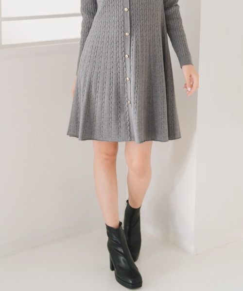 セール】2025秋冬新作 襟付きケーブルミニニットワンピース