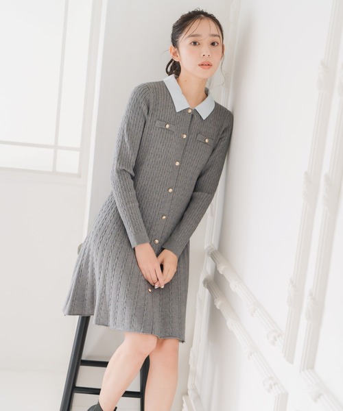 MISCH MASCH(ミッシュマッシュ)の「襟付きケーブルミニニットワンピース(ワンピース・レディース・グレー/ブラック・フリ-)」の7枚目の写真