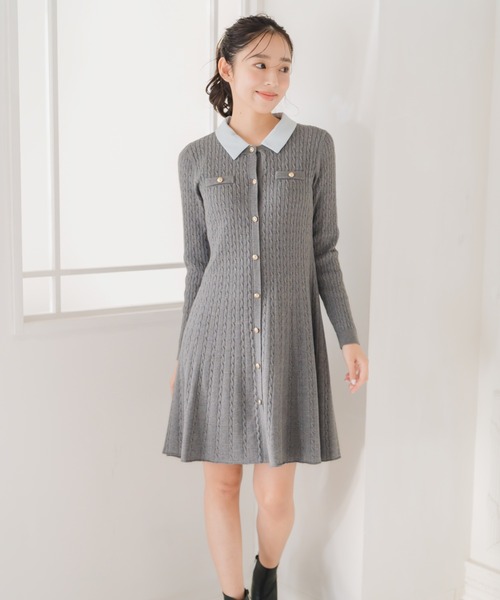 MISCH MASCH(ミッシュマッシュ)の「襟付きケーブルミニニットワンピース(ワンピース・レディース・グレー/ブラック・フリ-)」の3枚目の写真