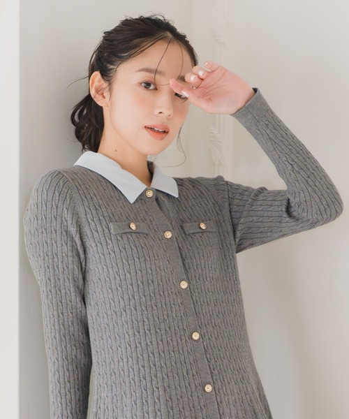 MISCH MASCH(ミッシュマッシュ)の「襟付きケーブルミニニットワンピース(ワンピース・レディース・グレー/ブラック・フリ-)」の11枚目の写真