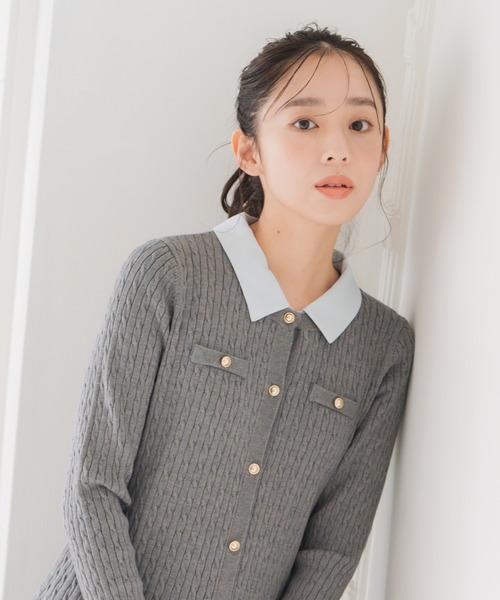 MISCH MASCH(ミッシュマッシュ)の「襟付きケーブルミニニットワンピース(ワンピース・レディース・グレー/ブラック・フリ-)」の8枚目の写真