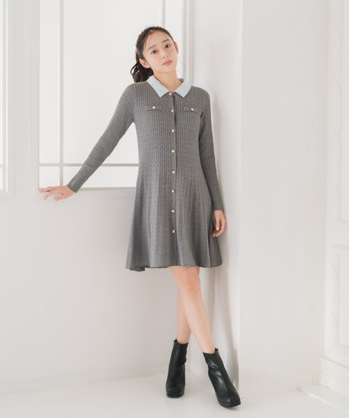 セール】2025秋冬新作 襟付きケーブルミニニットワンピース
