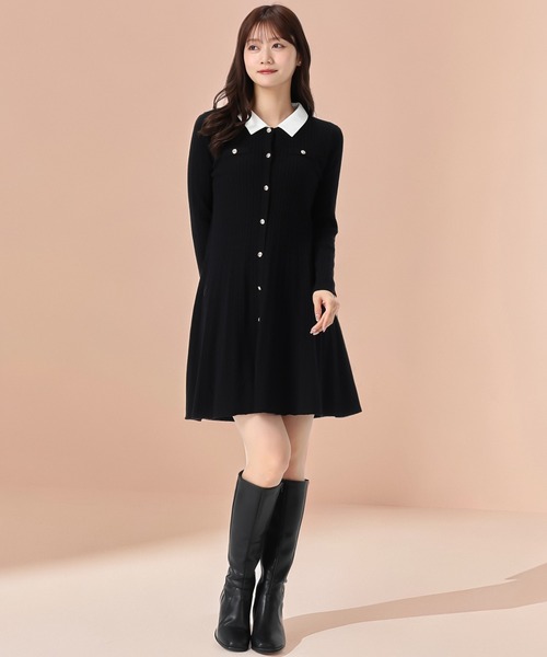 セール】2025秋冬新作 襟付きケーブルミニニットワンピース
