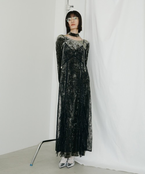 ANDRESD ブラックベロアドレス ANDRESD ドレス ドレープベロアドレス / drape velour dress