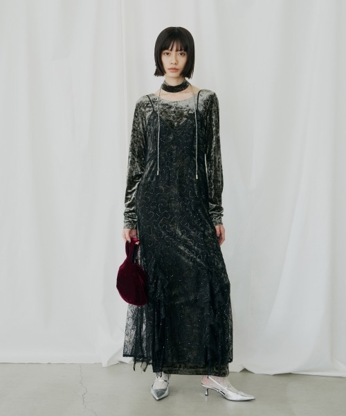 スパークルレースベロアドレス / sparkle lace velour dress（ドレス