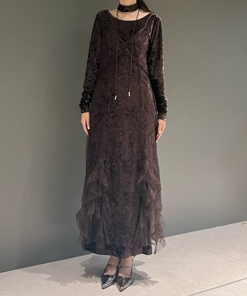 スーツ・フォーマル・ドレス ANDRESD sparkle lace velour dress スパークルレースベロアドレス / sparkle lace velour dress（ドレス