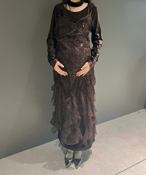 スーツ・フォーマル・ドレス ANDRESD sparkle lace velour dress スパークルレースベロアドレス / sparkle lace velour dress（ドレス