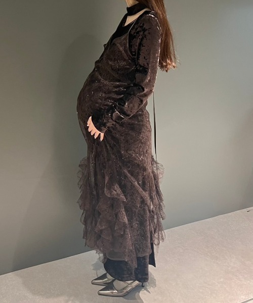 andresd スパークルレースベロアドレス ブラウン M スパークルレースベロアドレス / sparkle lace velour dress（ドレス