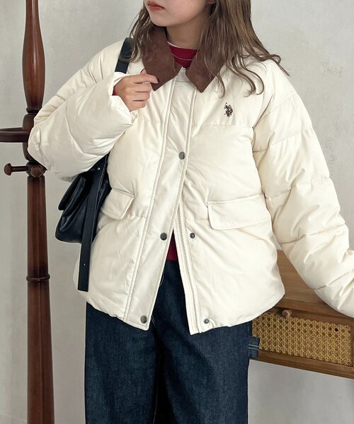 U.S. POLO ASSN.（ユーエスポロアッスン）の「襟コーデュロイ撥水中綿ジャケット（ブルゾン・レディース・アイボリー/ブラック/ネイビー・FREE）」の2枚目の写真