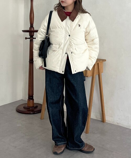 U.S. POLO ASSN.（ユーエスポロアッスン）の「襟コーデュロイ撥水中綿ジャケット（ブルゾン・レディース・アイボリー/ブラック/ネイビー・FREE）」の11枚目の写真