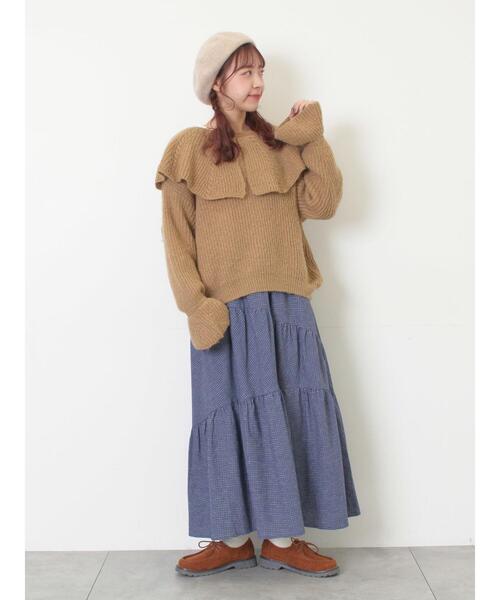 Samansa Mos2(サマンサ モスモス)の「フリルカラーニット(ニット/セーター・レディース・ブラウン/ミント/キナリ・F)」の22枚目の写真