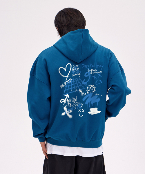 Graffiti Oversize Wide Shoulder T‑shirt — граффити‑оверсайз футболка, табельный синий