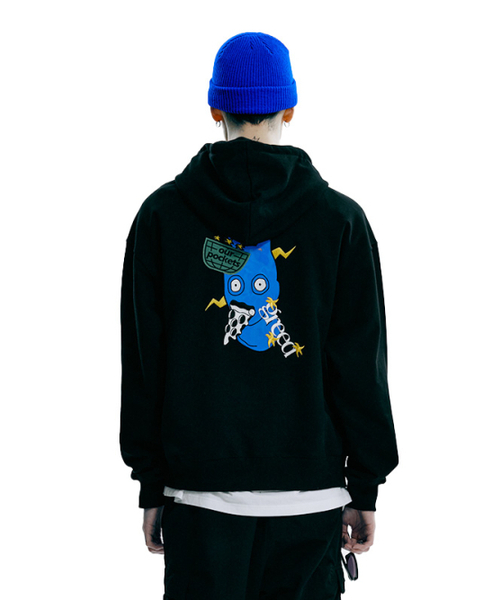 OURPOCKETS(アワーポケッツ)の「グリッドマスクピザマンスウェットフーディー(Zブラック)(パーカー・レディース・ブラック・MEDIUM/X-LARGE)」の1枚目の写真