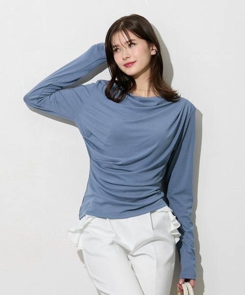 slattgir(スラットジール)の「高身長 カットソードレープトップス(トールサイズ)(Tシャツ/カットソー・レディース・グレイッシュベージュ/グレイッシュブルー/ネイビー・TM/TL/TLL/T3L/T4L/T5L)」の3枚目の写真