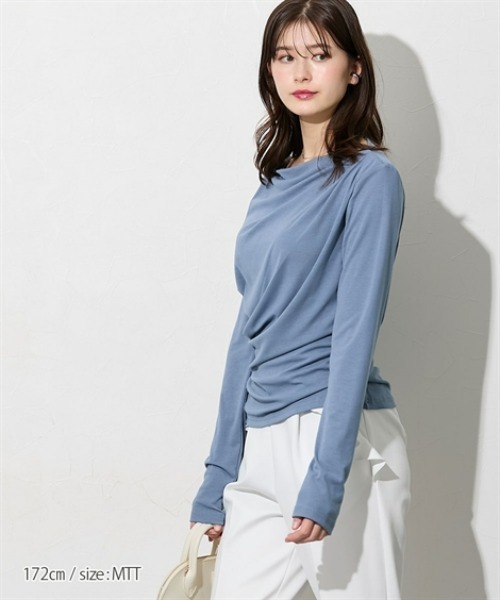 slattgir(スラットジール)の「高身長 カットソードレープトップス(トールサイズ)(Tシャツ/カットソー・レディース・グレイッシュベージュ/グレイッシュブルー/ネイビー・TM/TL/TLL/T3L/T4L/T5L)」の7枚目の写真